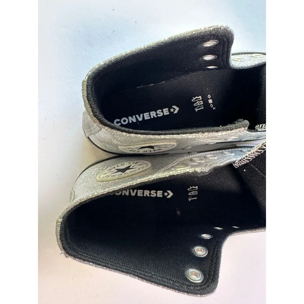 Sparkly Silver Converse All Star High Tops Chuck Taylors‎ Youth Size 3 No Laces